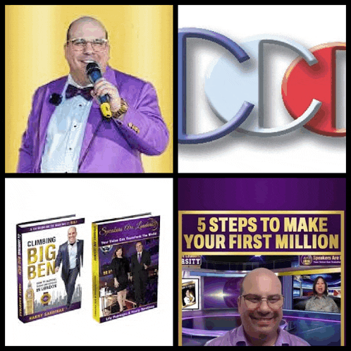 a man in a purple suit is holding a microphone