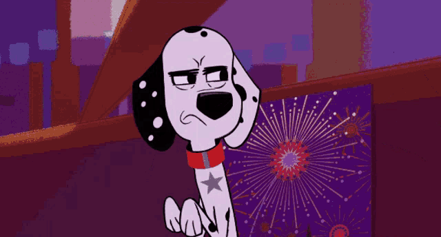 a dalmatian dog wearing sunglasses and a helmet with the number 18 on it