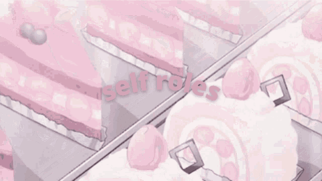 a row of pink cakes with the words self roles written on the bottom