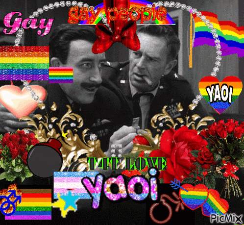a picture of two men with the word yaoi on the bottom