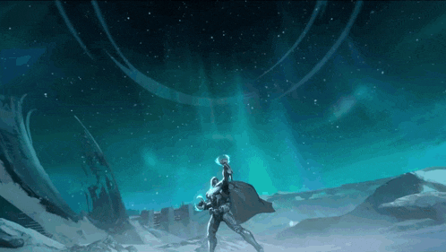 a painting of a man in a cape standing in front of a blue sky