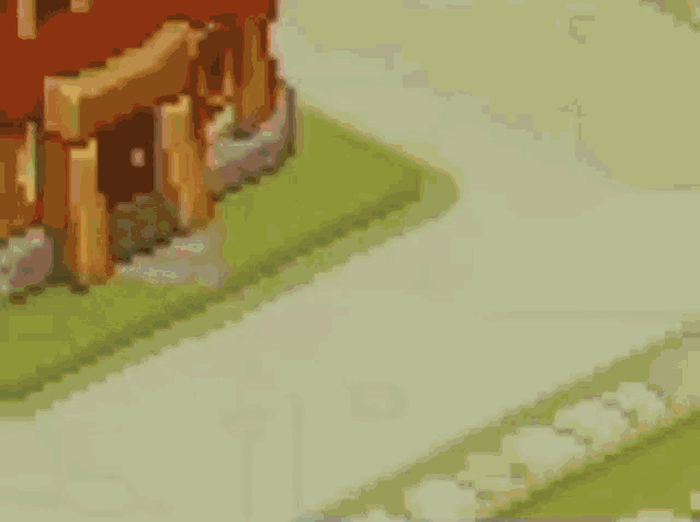 a pixel art of a girl standing in front of a house .