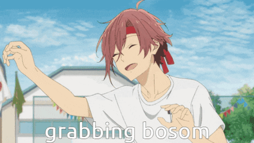 a picture of a boy with red hair and the words grabbing bosom on the bottom