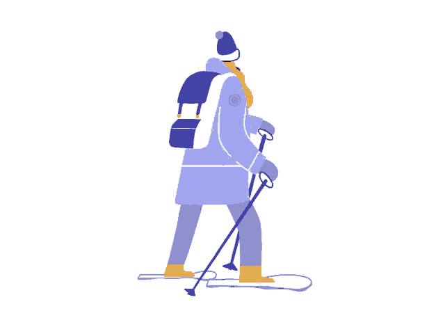an illustration of a person skiing with a backpack on his back