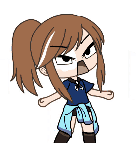a cartoon of a girl with brown hair and a blue shirt