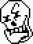a black and white pixel art of a skull with a smiley face .
