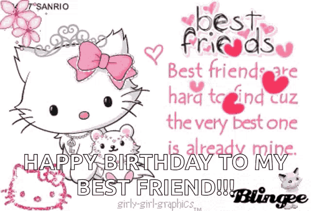 a hello kitty greeting card that says " happy birthday to my best friend "