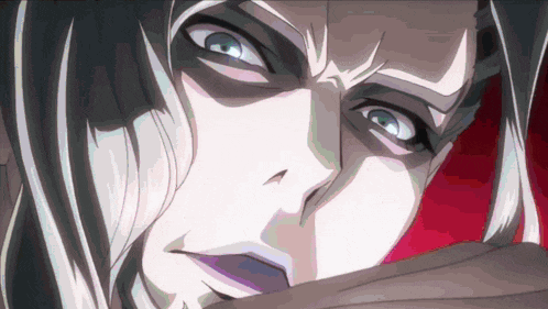 a close up of a cartoon character 's face with a serious look on his face