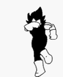 a black and white drawing of a cartoon character jumping .