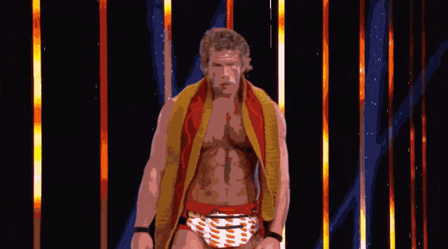 a pixel art of a wrestler with a towel around his waist