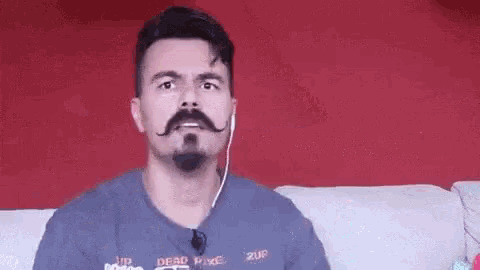 a man with a beard and mustache is wearing headphones and a shirt that says dead pixe