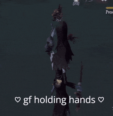 a screenshot of a video game with the words " gf holding hands " at the bottom