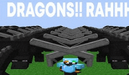 a man in a blue shirt is standing in front of a giant dragon in a video game .