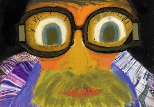 a painting of a man with a beard and glasses