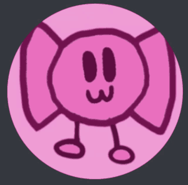 a cartoon drawing of a pink circle with a face and legs