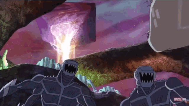 a cartoon of a monster with a marvel logo on the bottom right