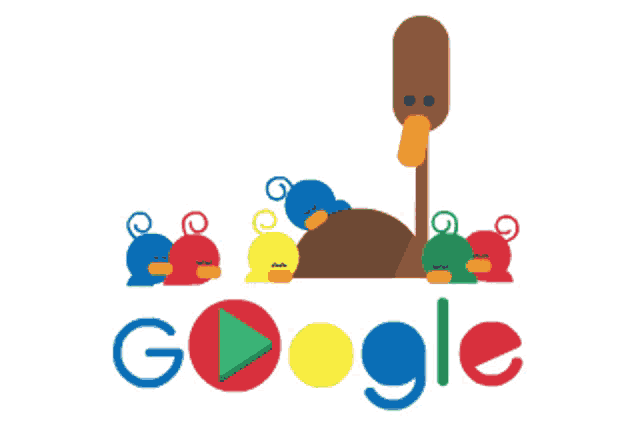 a google logo with a duck and some ducklings