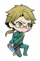 a cartoon character is kneeling down and holding a can of paint