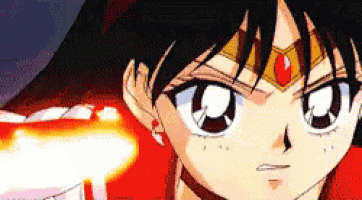 a close up of a cartoon character with a red eye