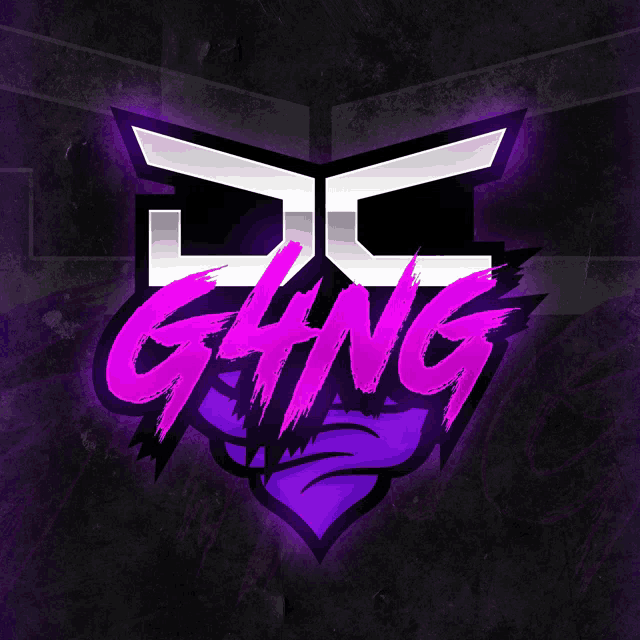 a logo for dc gang with a purple mask on