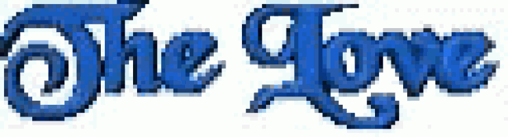 the word the love is written in blue on a white background