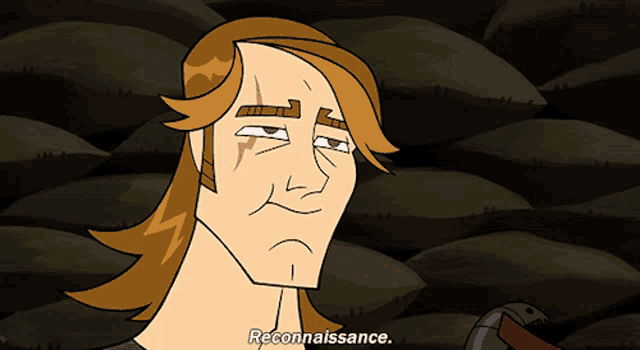 a cartoon of a man with the words reconnaissance on the bottom right