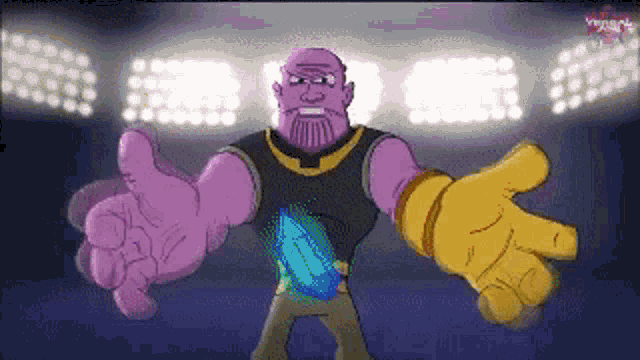 a cartoon of thanos holding a blue object
