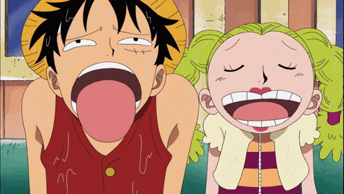 a boy and a girl are making funny faces in a cartoon