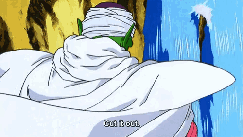 piccolo from dragon ball z says cut it out in a cartoon scene