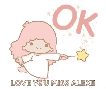 a little twin stars sticker with a girl holding a star wand and the words `` love you miss alex '' .