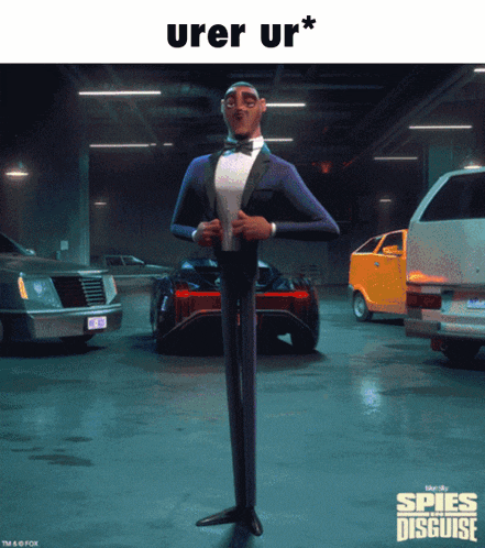 a poster for spies in disguise with a man in a tuxedo