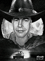 a black and white photo of a man wearing a cowboy hat and a car .