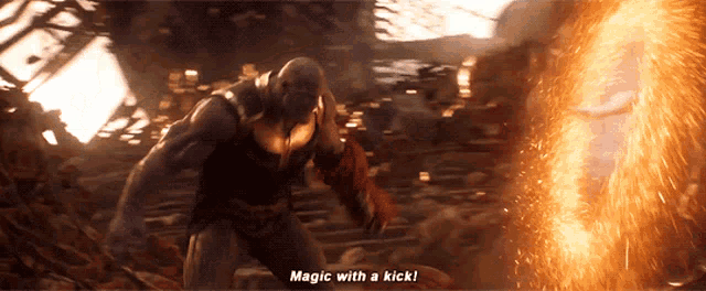 captain america says " magic with a kick " in a scene from the movie avengers infinity war