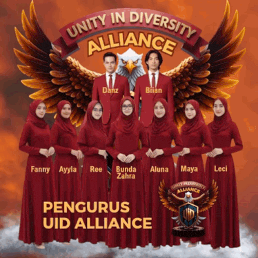 a group of people standing in front of an eagle that says unity in diversity