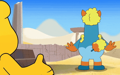 a cartoon drawing of a llama giving a thumbs up in the desert