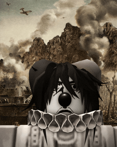 a clown with a collar that says 8 on it