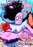 a picture of a cartoon character with a heart and the words `` my love '' on it .