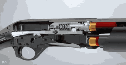 the inside of a shotgun is shown in a 3d animation