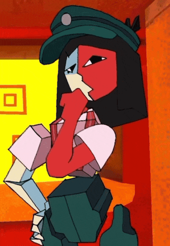 a cartoon drawing of a woman wearing a green hat