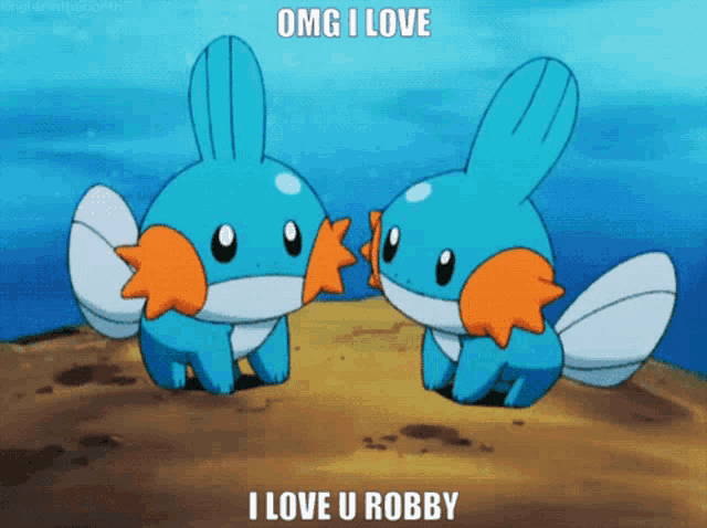 a picture of two pokemon with the words omg i love i love u robby below them