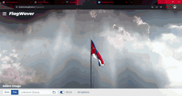 a website called flagwaver shows a flag in the wind