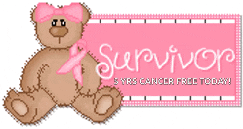a teddy bear with a pink ribbon around its neck is sitting next to a sign that says survivor