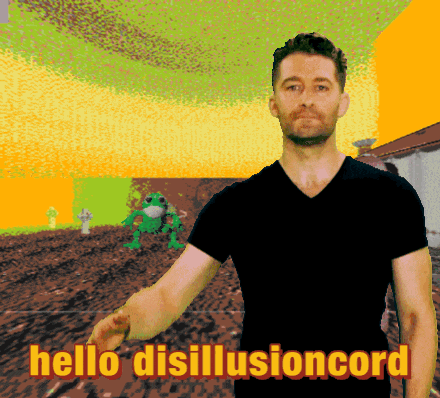 a pixelated image of a man with the words hello disillusioncord on the bottom