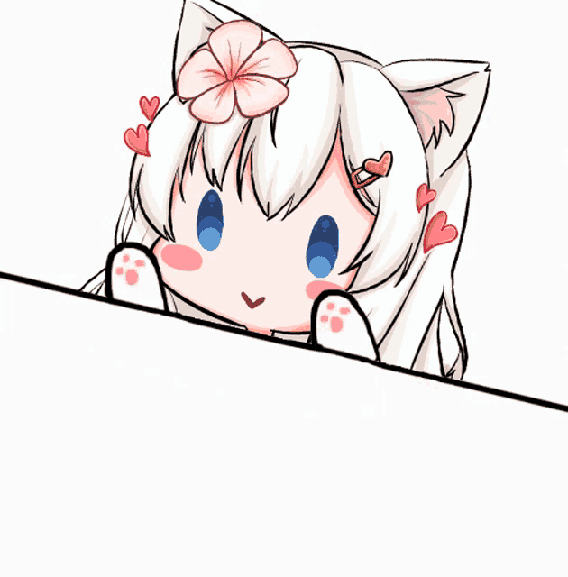 a drawing of a girl with white hair and a flower on her head