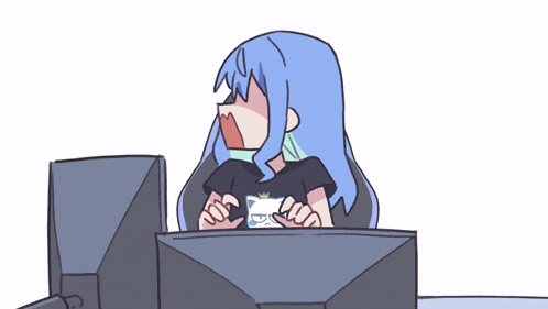 a cartoon of a girl sitting in front of a computer