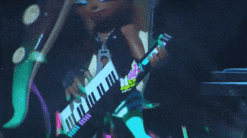 a cartoon octopus is playing a guitar with the letter t on it 's arm
