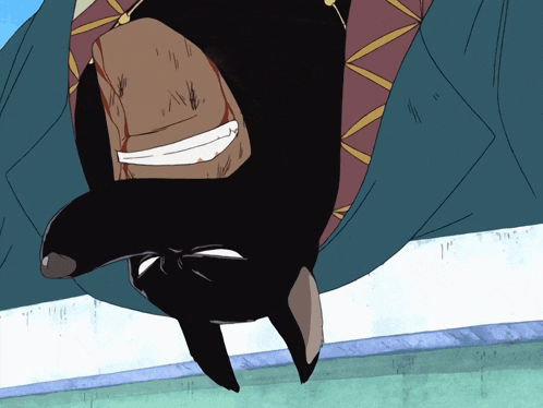 a cartoon character is hanging upside down from a rope