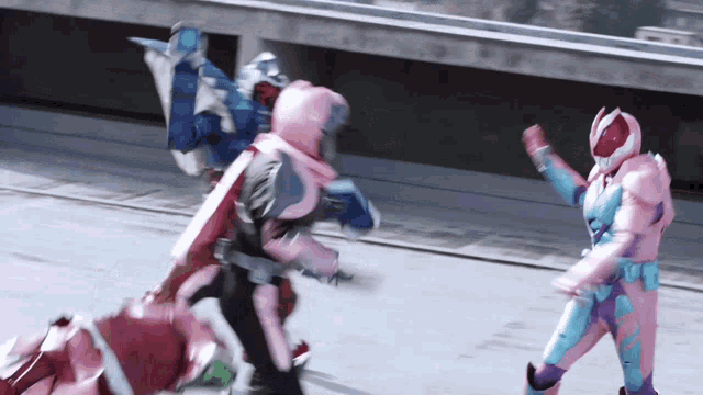 a group of cartoon characters are fighting each other