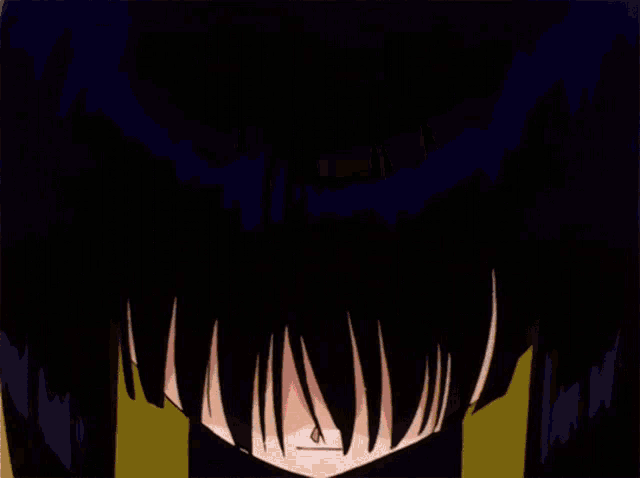 a close up of a anime character with red eyes