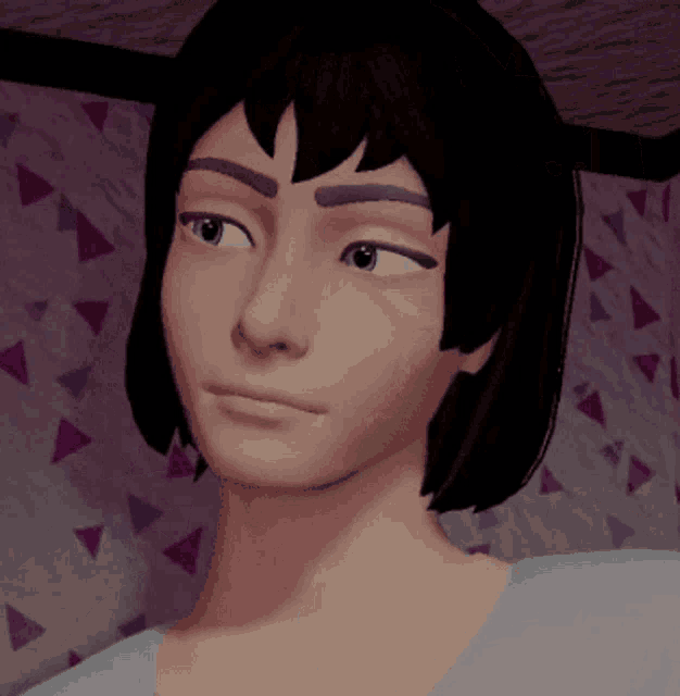 a close up of a person 's face with triangles behind them